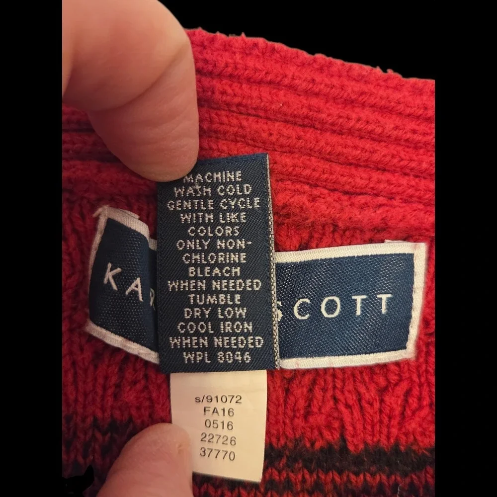 Karen Scott Medium Cotton Acrylic Boatneck Sweater Red Black Stripes‎